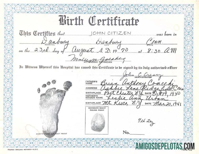 Certidão de nascimento do Hospital Mt Kisco de Nova York exemplo